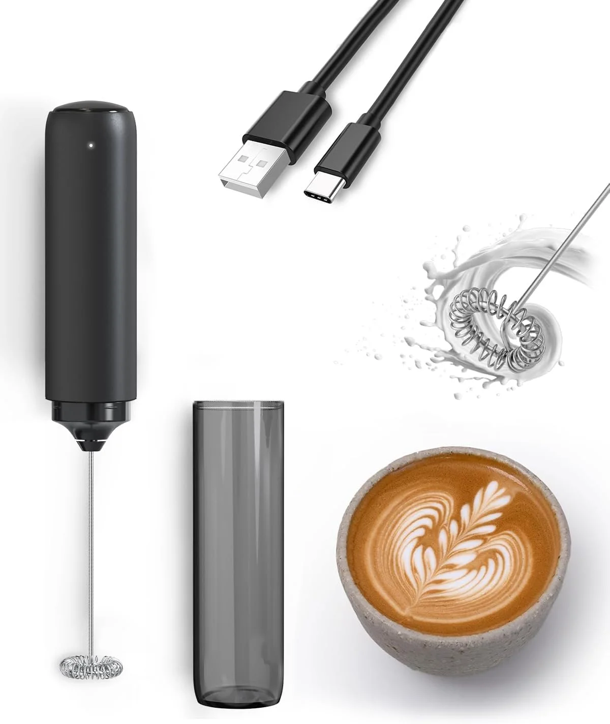 Electric Milk Frother USB Rechargeable - 3 Speed