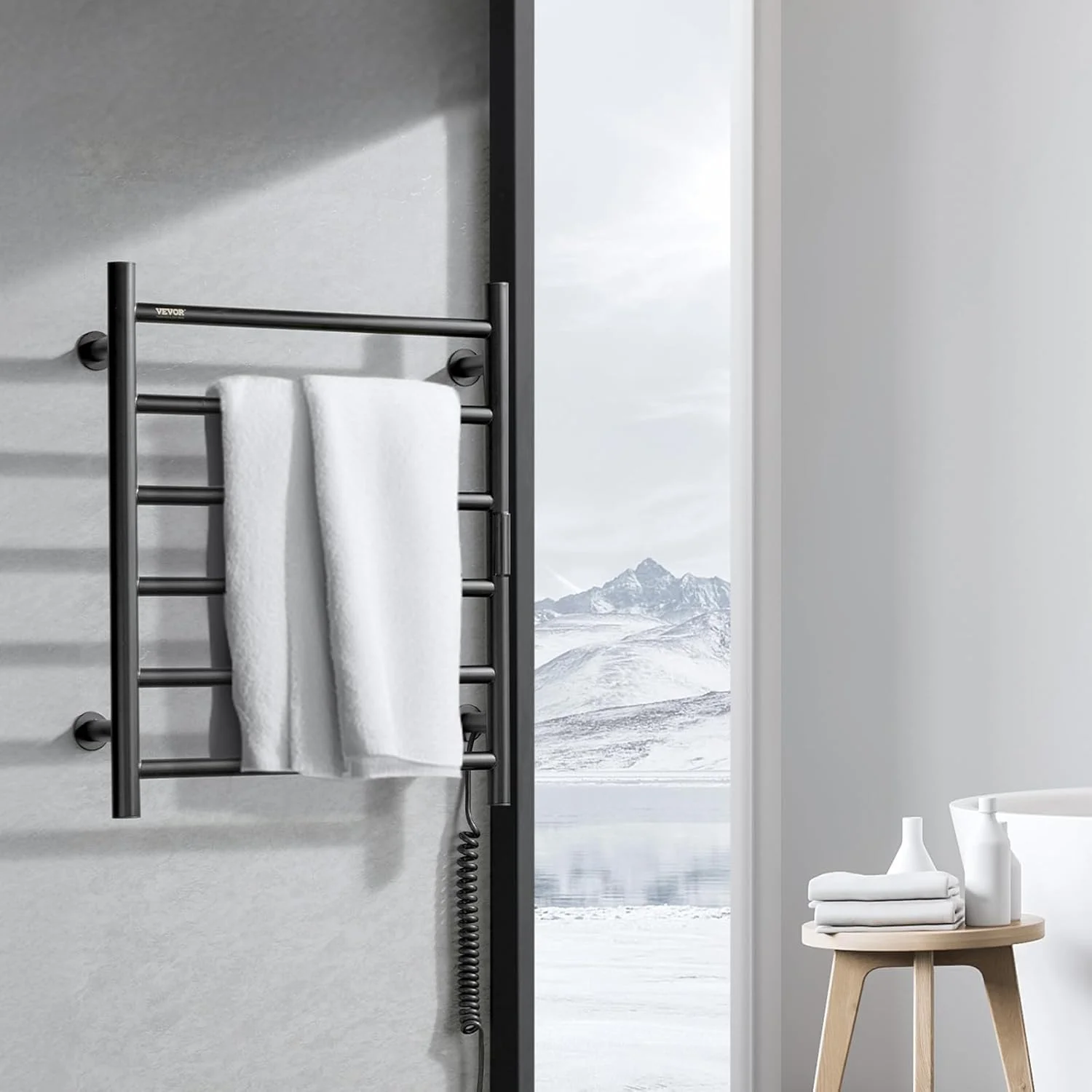 Electric Heated Towel Rack - Wall Mounted 6 Bar - Image 2