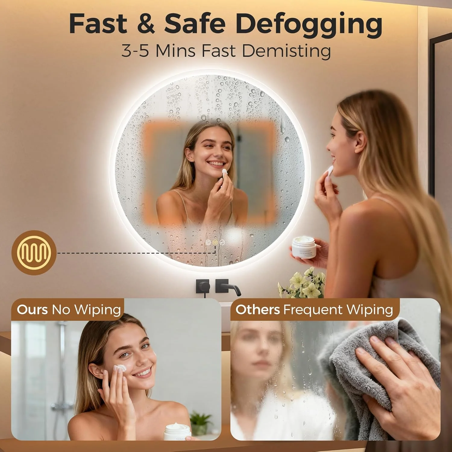 LED Anti-Fog Bathroom Mirror with Touch Dimmer 3 Modes - Image 5